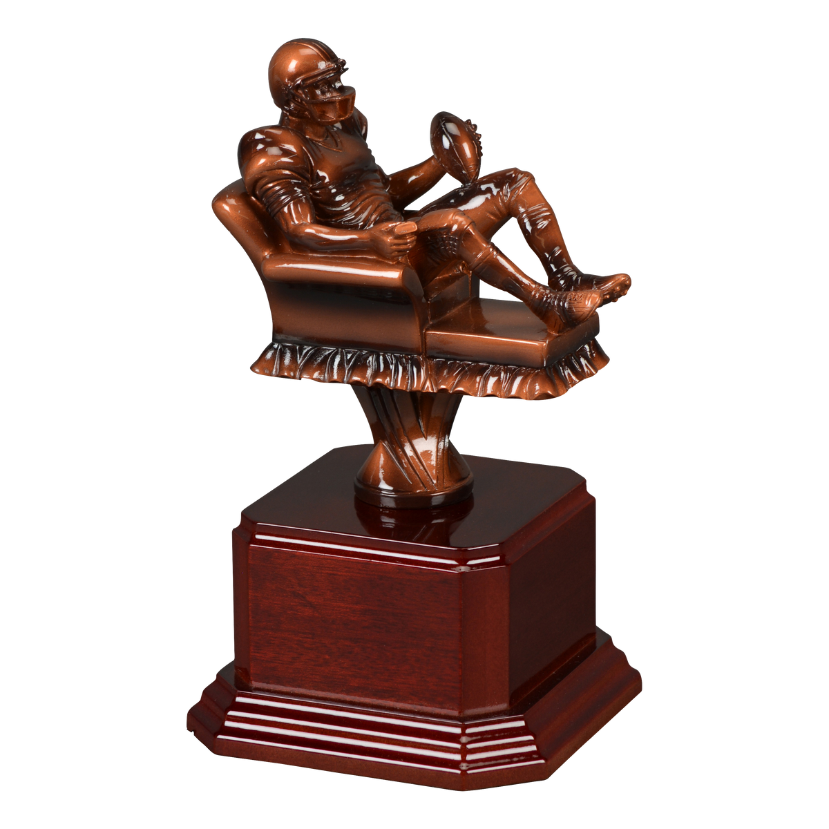 The smaller fantasy football figure shown on an alternate high-gloss rosewood monument base