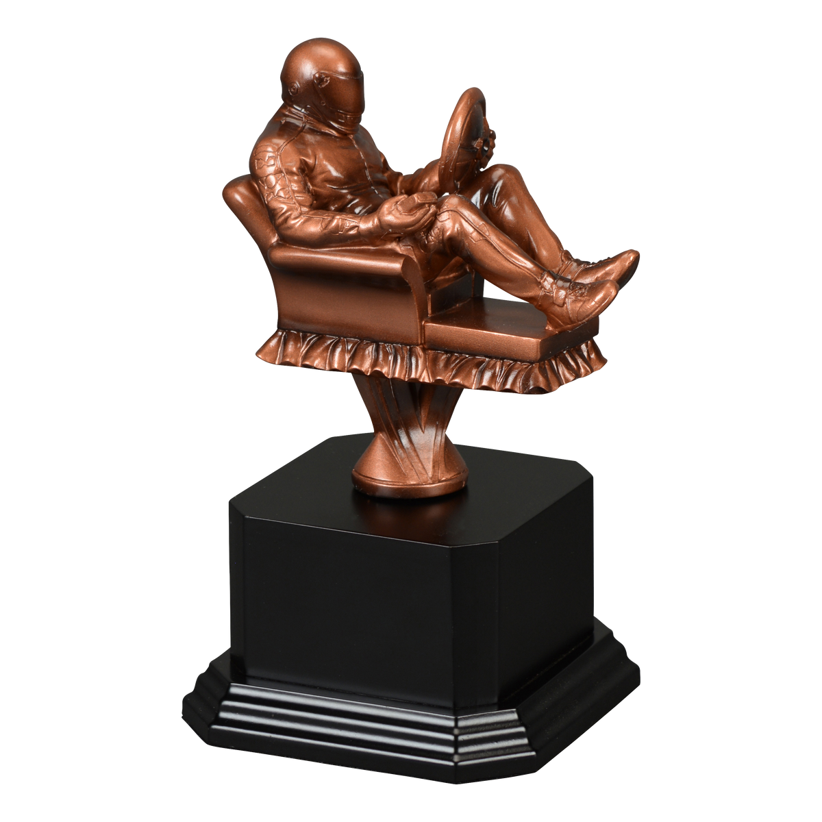 Sculpted racing figure mounted on a black satin monument base