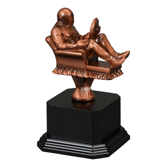 Sculpted racing figure mounted on a black satin monument base