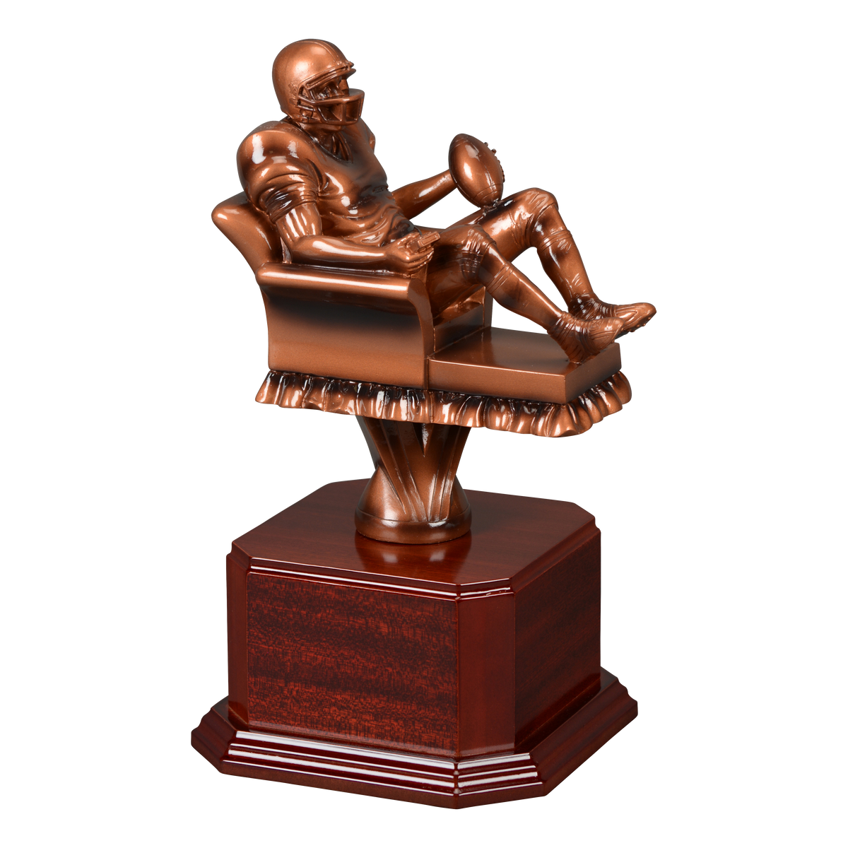 The larger fantasy football figure shown on an alternate high-gloss rosewood monument base