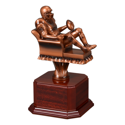 The larger fantasy football figure shown on an alternate high-gloss rosewood monument base
