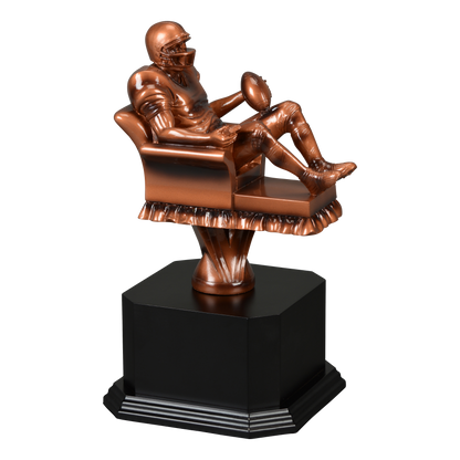 Sculpted fantasy football figure mounted on a black satin monument base, larger 8 and a half inch figure