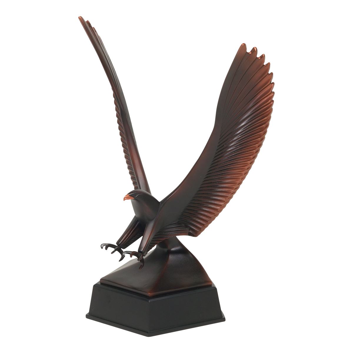 Angled view of the sixteen inch victory eagle award, showing the sculpted wing detail and base