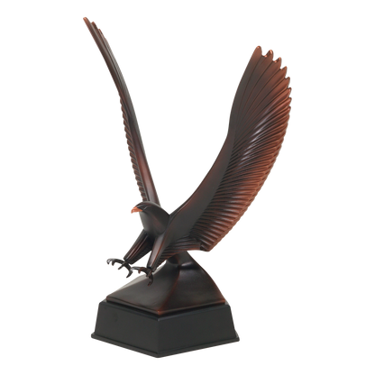 Angled view of the sixteen inch victory eagle award, showing the sculpted wing detail and base