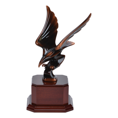 The striking eagle award mounted on an optional cherry-finish wood base