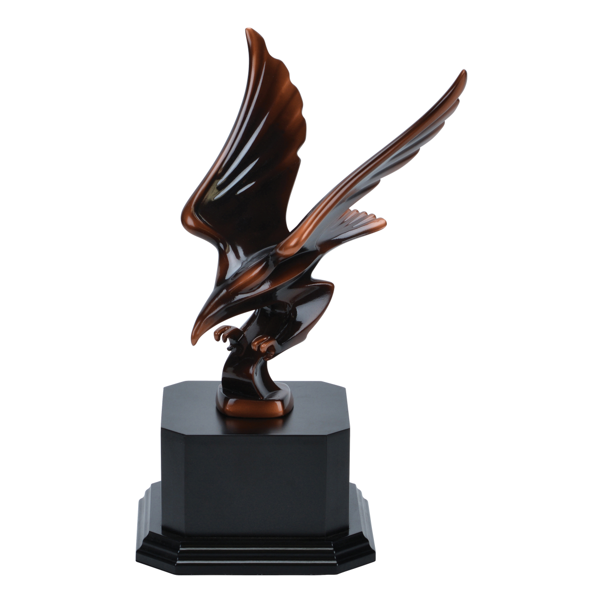 The striking eagle award mounted on an optional black-finish wood base