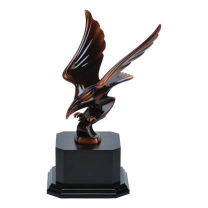 The striking eagle award mounted on an optional black-finish wood base