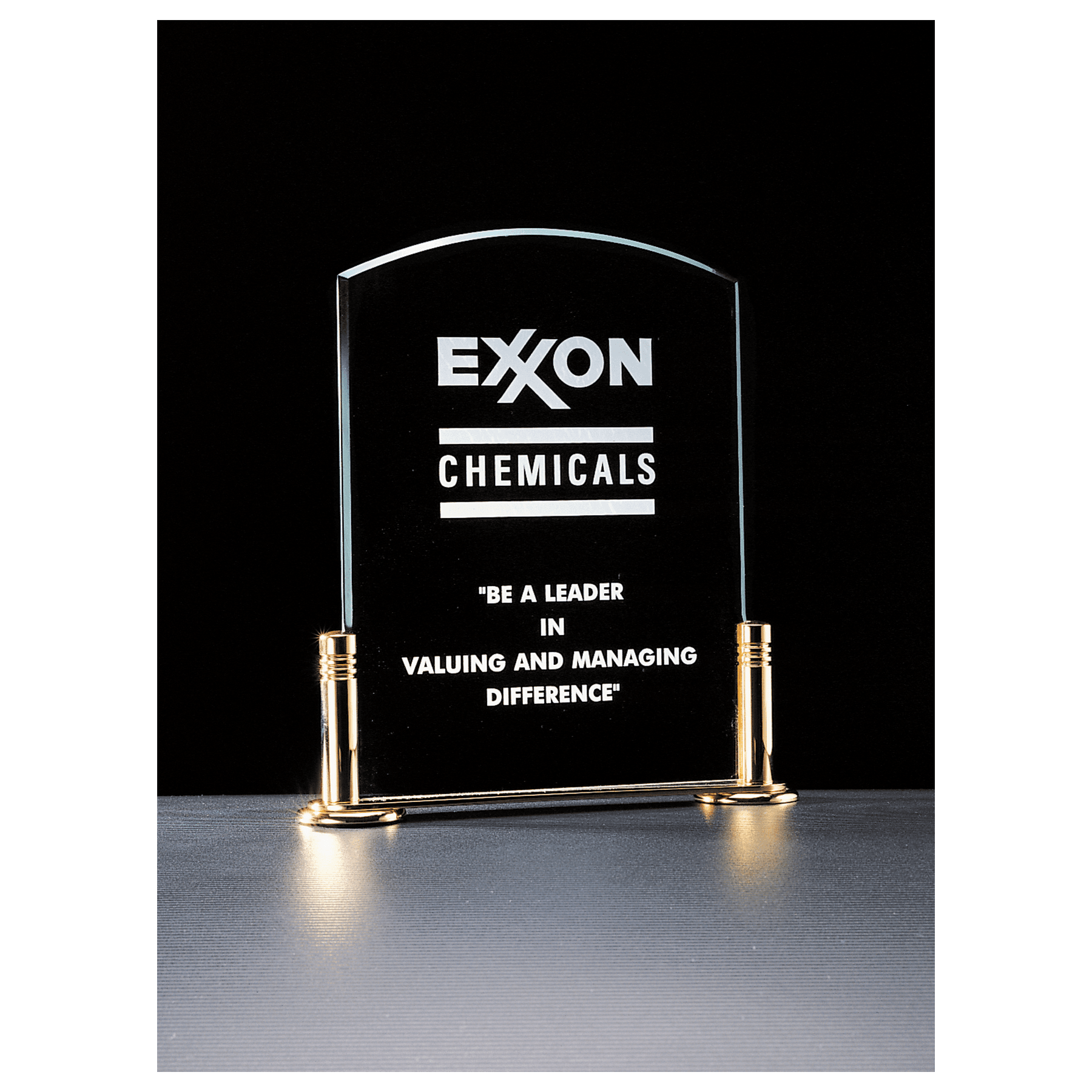 Jade arch top acrylic award with gold metal base, 6 x 7 inches, engraved