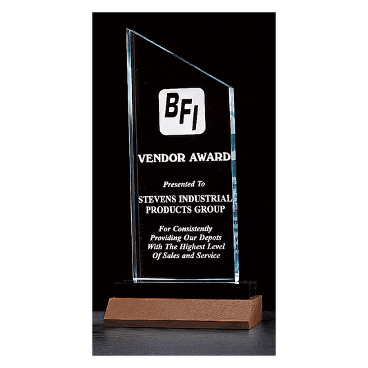 Zenith Series jade acrylic award on solid walnut base, 4¼ x 7¼ inches, engraved