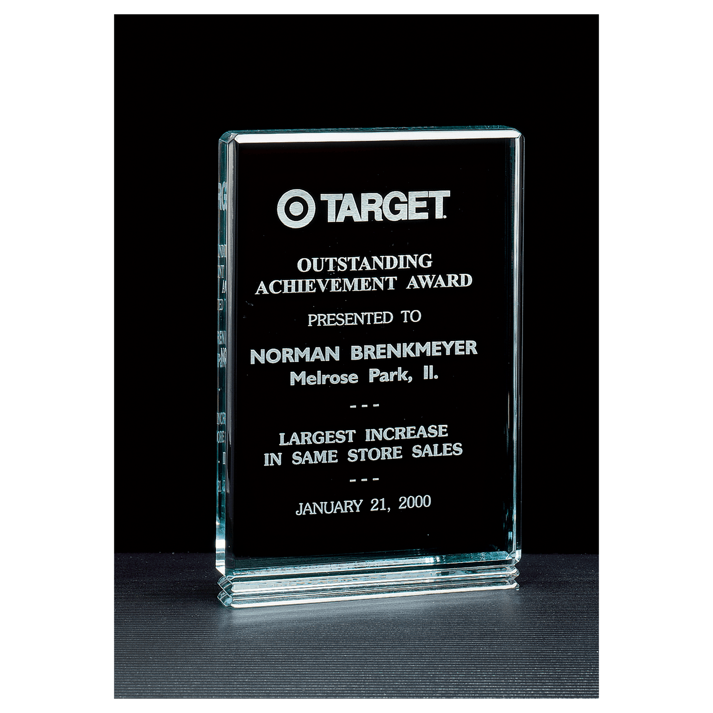 Jade Classic Series acrylic award, 5 x 7½ inches, custom engraved
