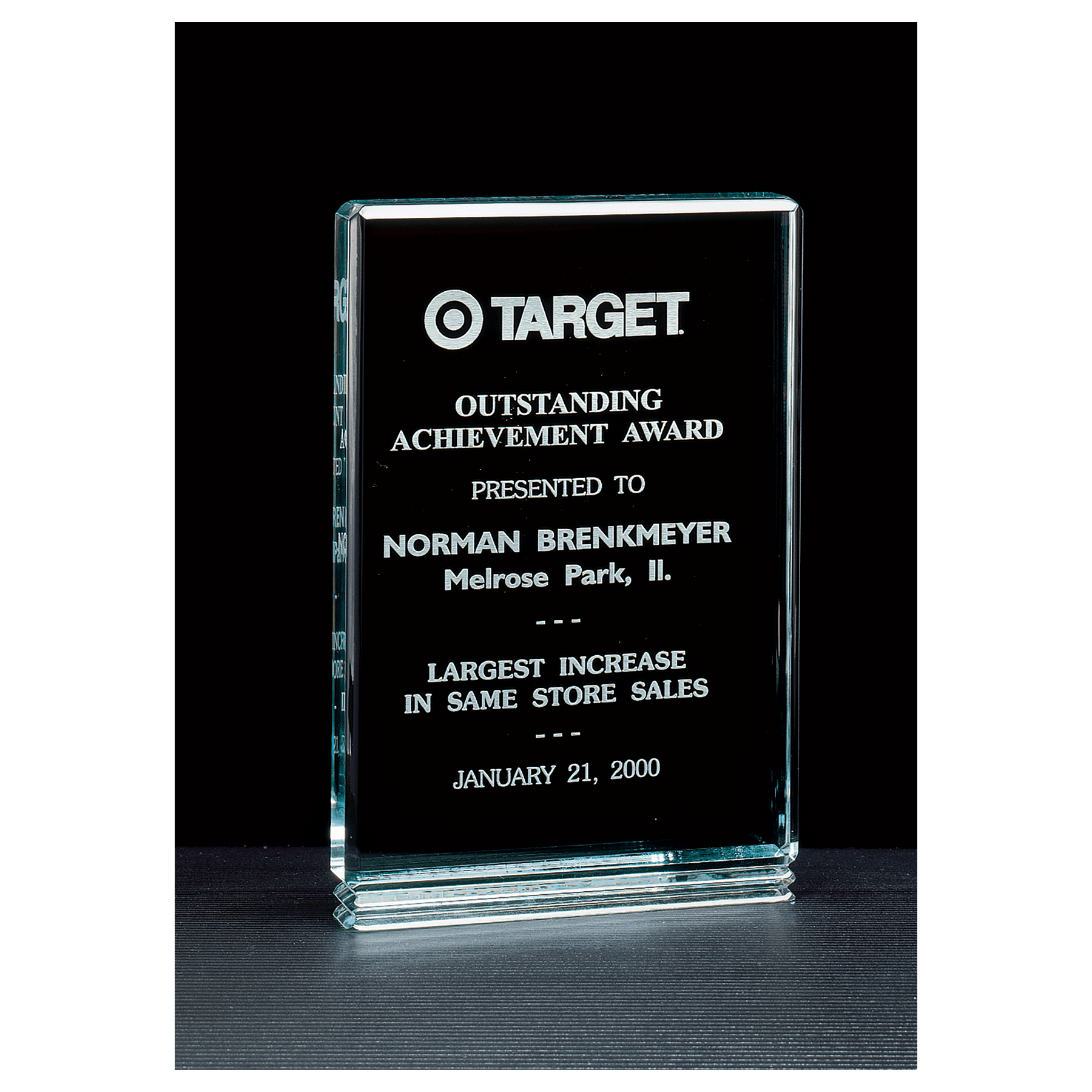 Jade Classic Series acrylic award, 5 x 7½ inches, custom engraved