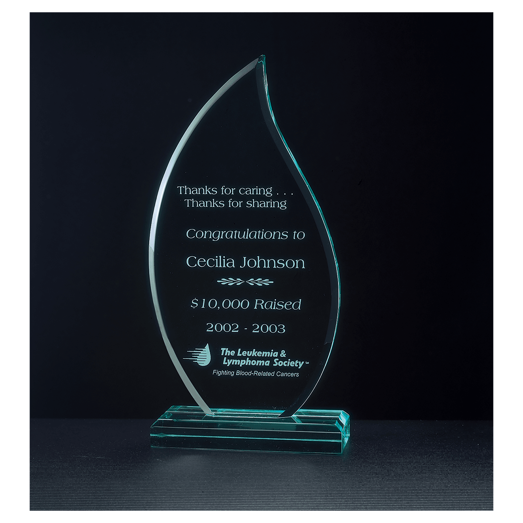 Flame Series Jade Acrylic Award – Slim - 3 9/16" x 7 ¾"