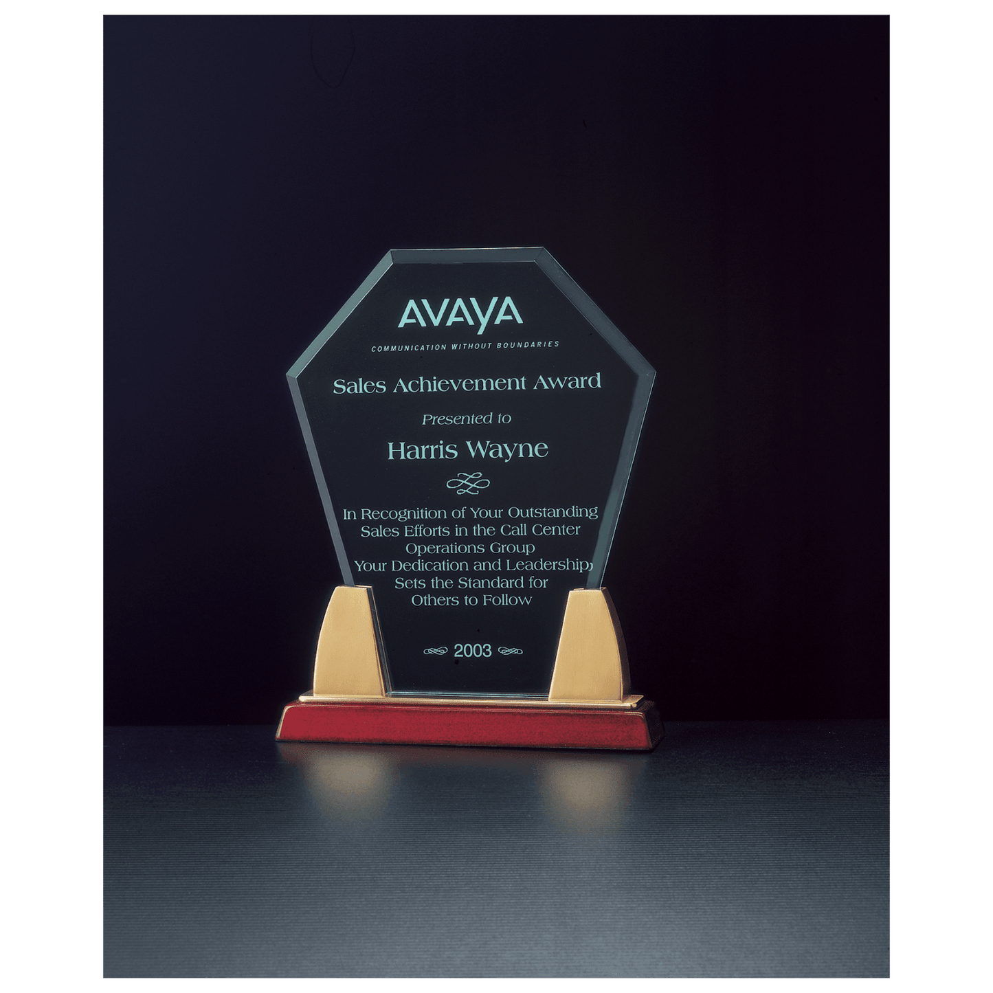 Diamond Series Jade Acrylic Award with Rosewood Piano Finish Base and Gold Metal Accents, 7 1/2" x 8 3/4"
