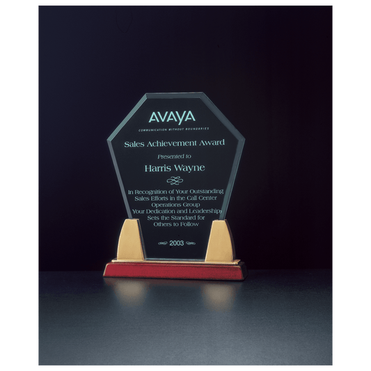 Diamond Series Jade Acrylic Award with Rosewood Piano Finish Base and Gold Metal Accents, 7 1/2" x 8 3/4"