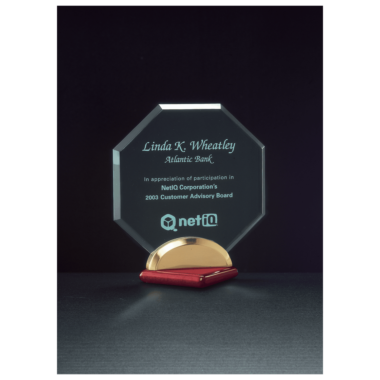 Octagon Series Jade Acrylic Award with Rosewood Piano Finish Base and Gold Metal Accent, 6" x 6 1/2"