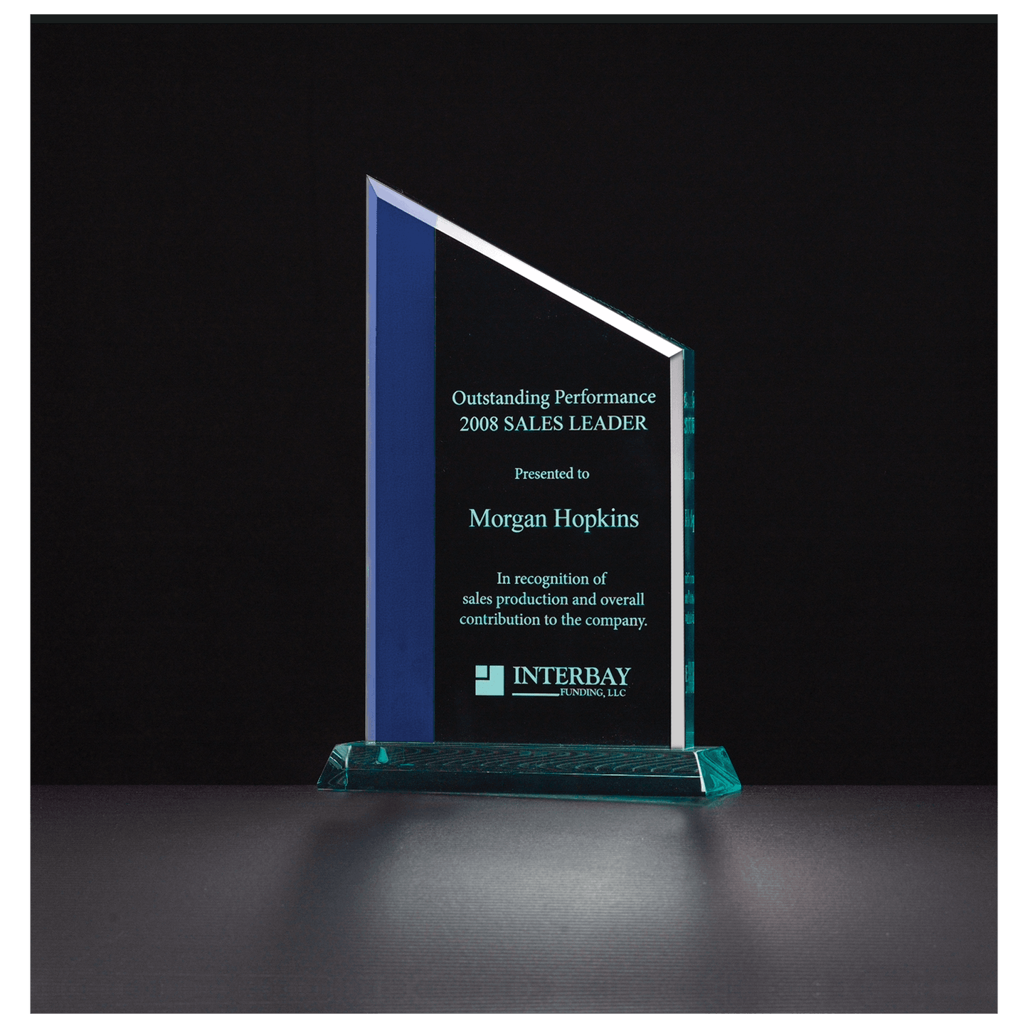 Zenith Series Jade Acrylic Award with Blue Highlights - 5 ½" x 8"