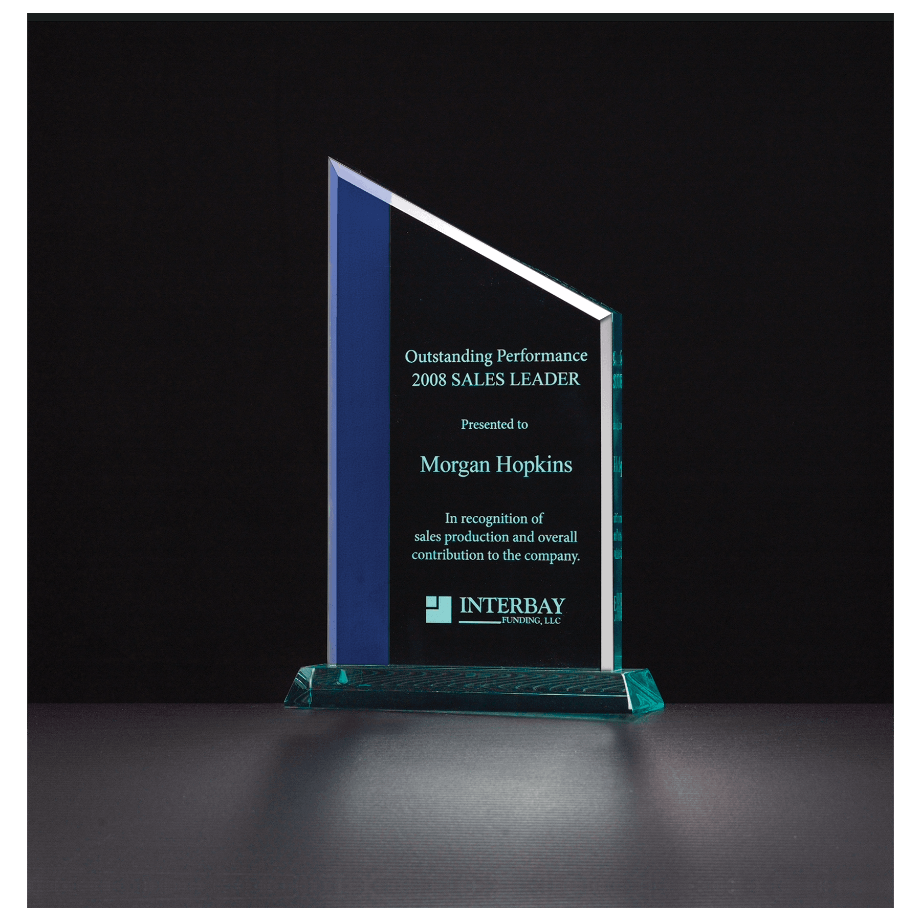 Zenith Series Jade Acrylic Award with Blue Highlights - 5 ½" x 8"