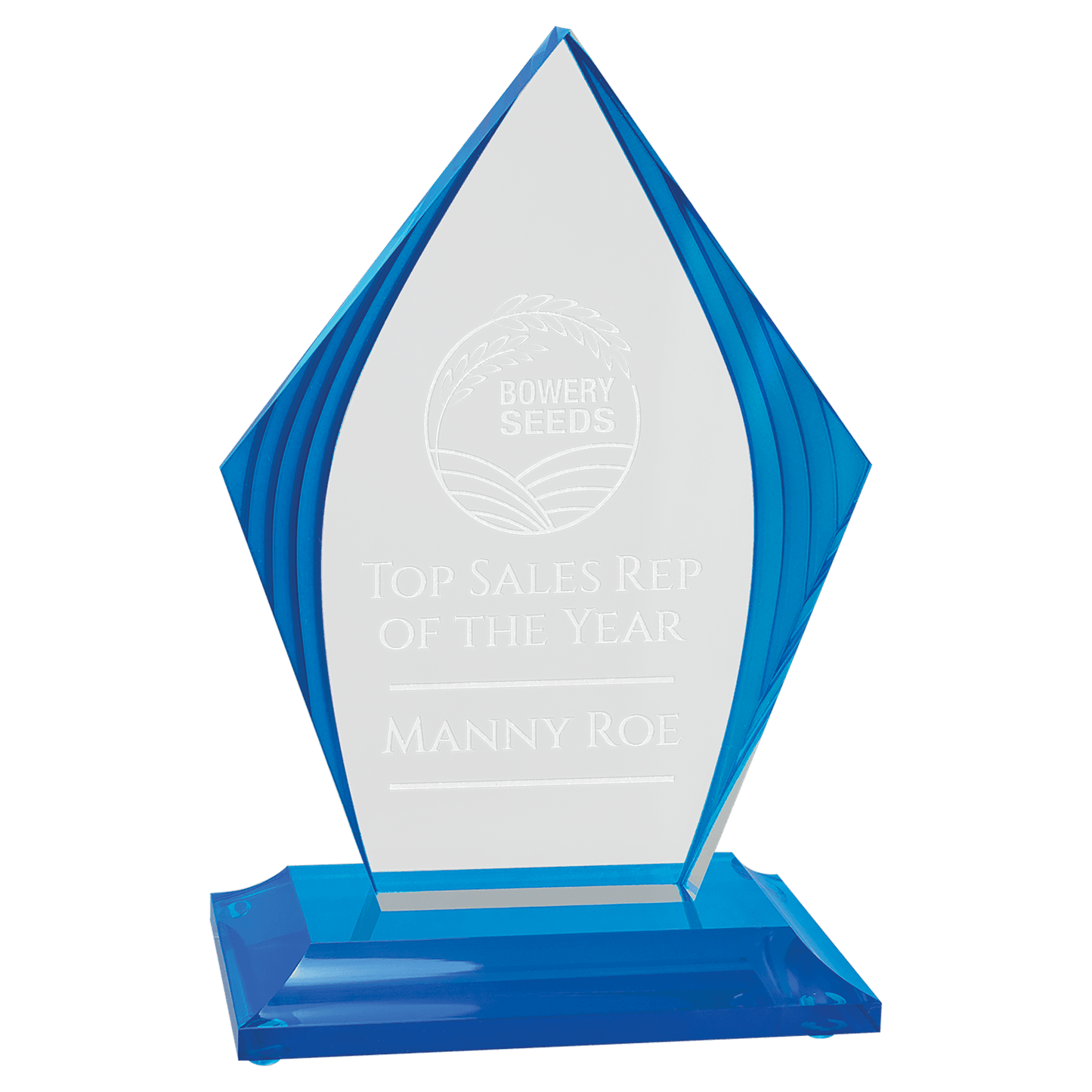 Flame Series Clear Acrylic Award with Accented Upright & Base - 6¾" x 9¾" - Blue