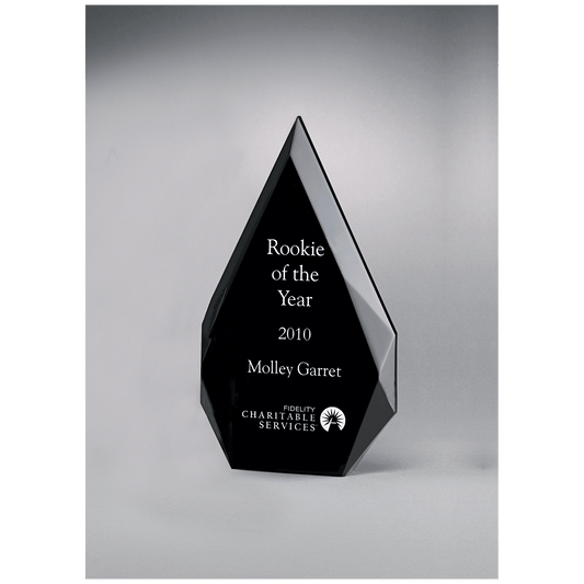 Flame Series clear acrylic award with black accent, 4¼ x 7⅞ inches, engraved