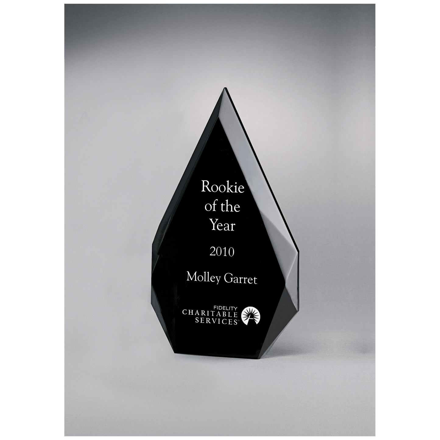 Flame Series clear acrylic award with black accent, 6¼ x 9⅞ inches, engraved