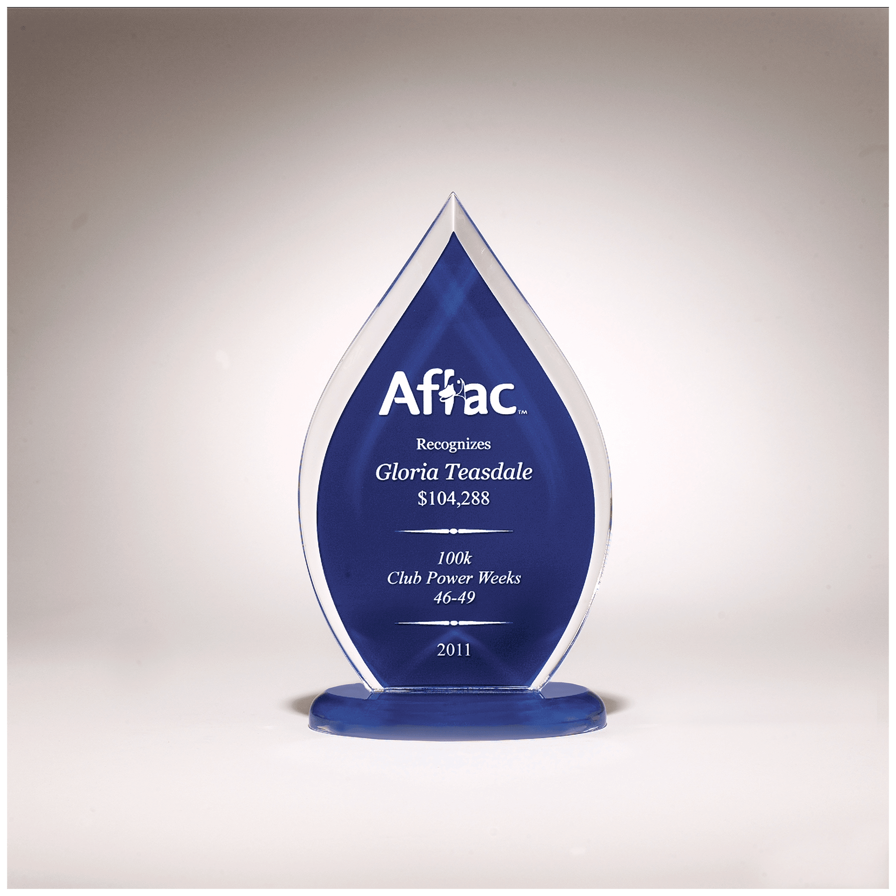 Flame Series Silk-Screened Clear Acrylic Award - 4½" x 7¾" - Blue