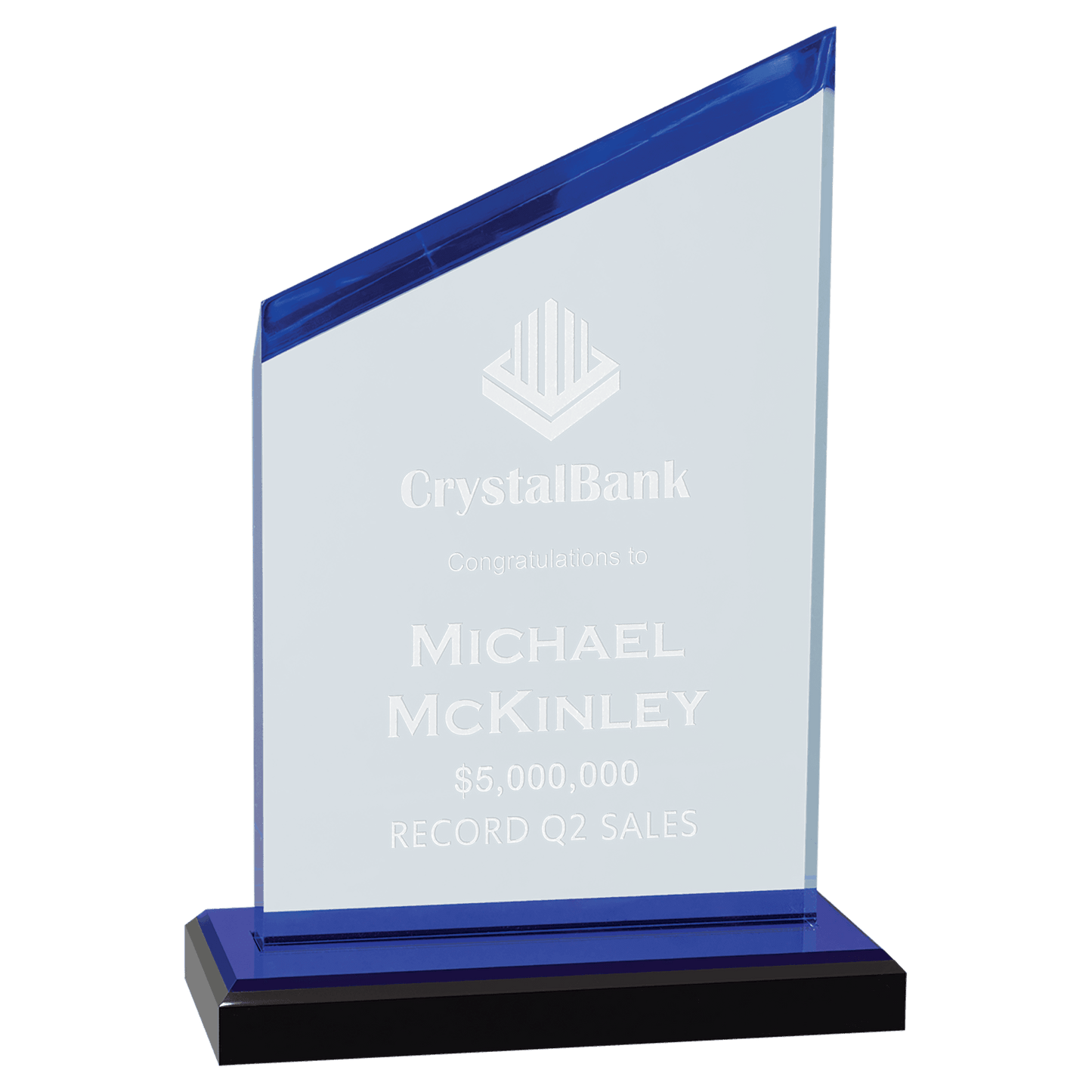 Zenith Series Acrylic Award with Mirror-Top Base - 4½" x 6½" - Blue