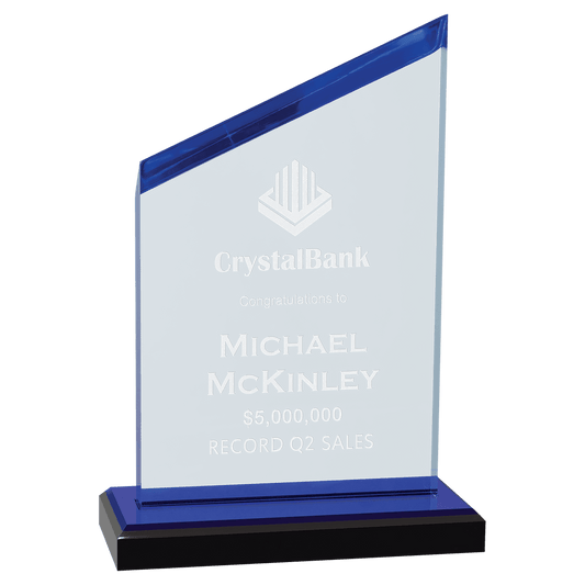 Zenith Series Acrylic Award with Mirror-Top Base - 4½" x 6½" - Blue