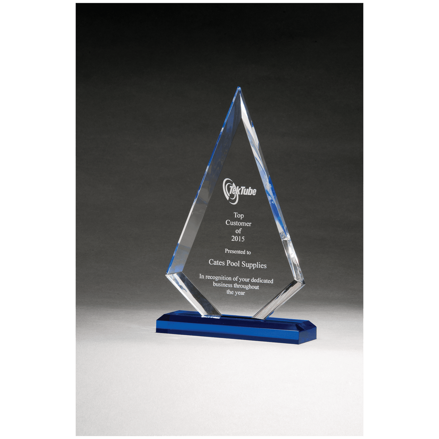 Arrow Series Clear Acrylic Award with Blue Highlights - 6" x 9 ½"