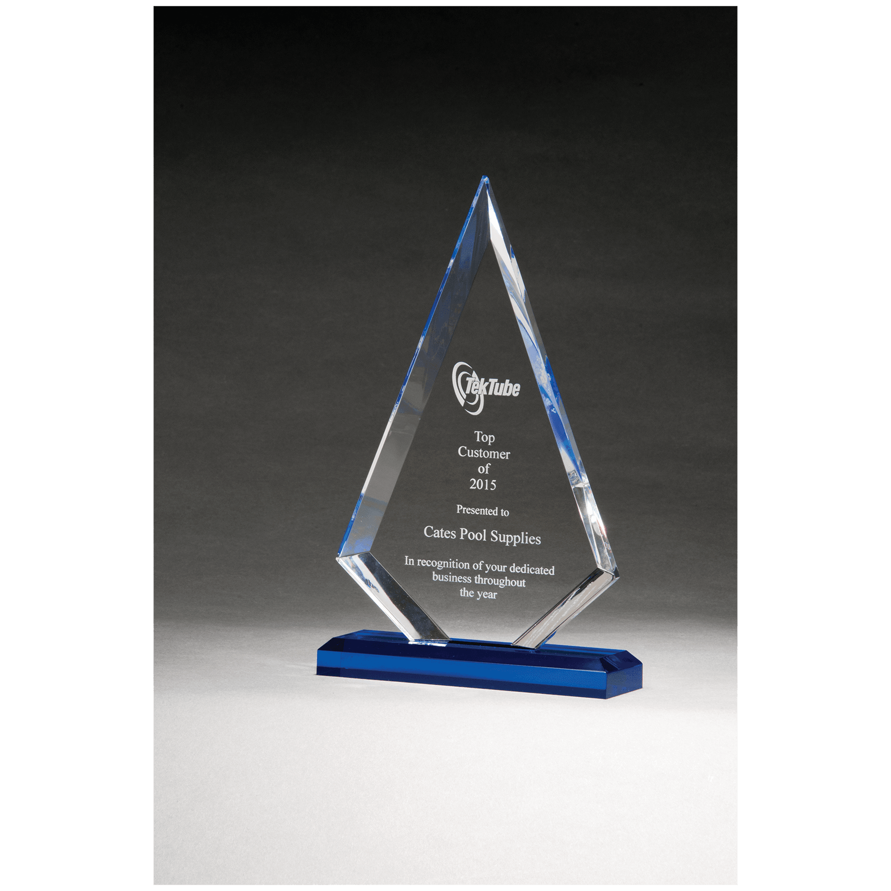 Arrow Series Clear Acrylic Award with Blue Highlights - 6" x 9 ½"