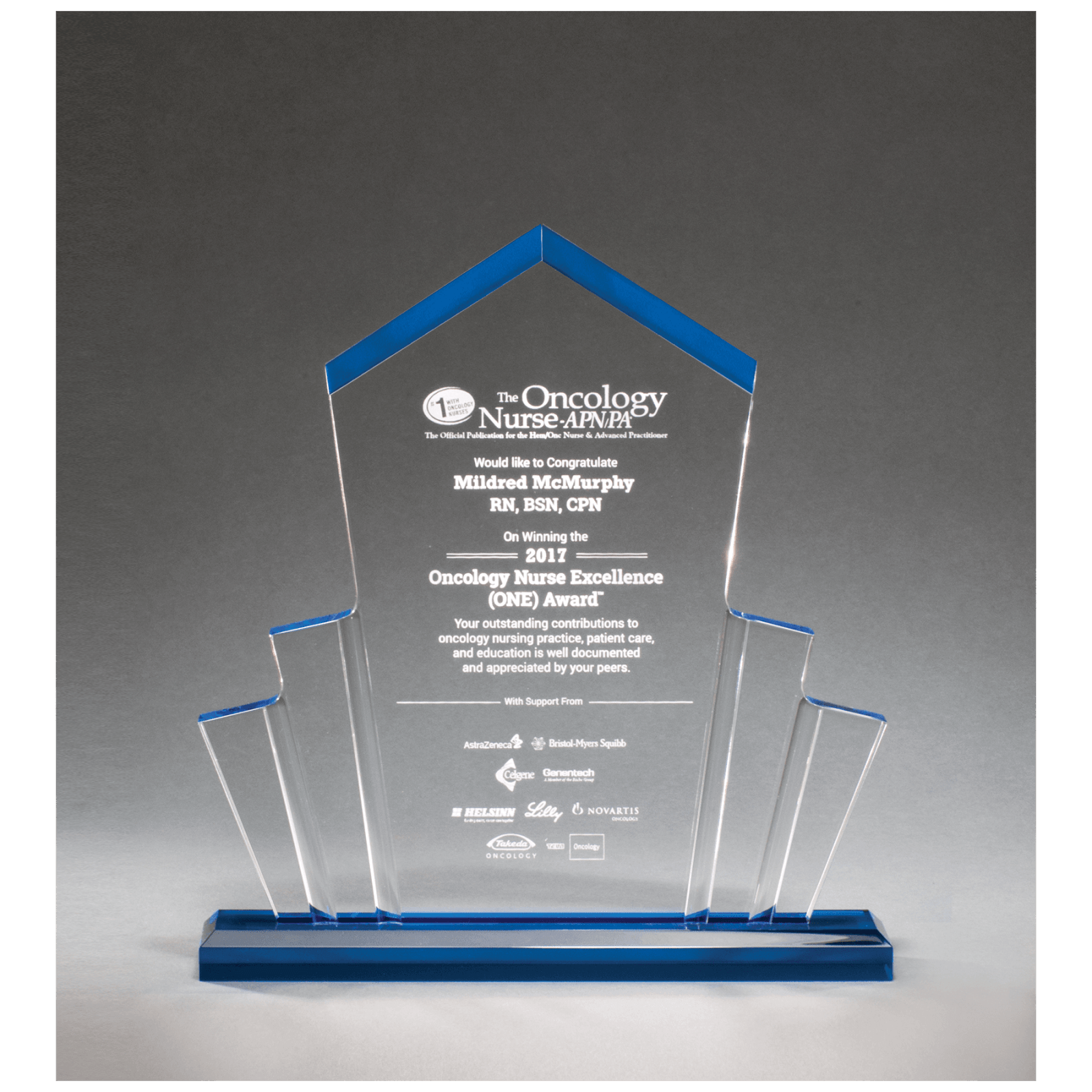 Large Tower Spotlight Clear Acrylic Award with Blue Accent
