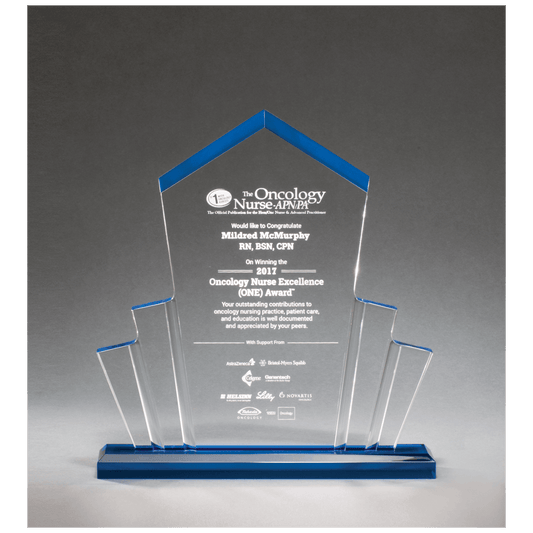 Large Tower Spotlight Clear Acrylic Award with Blue Accent