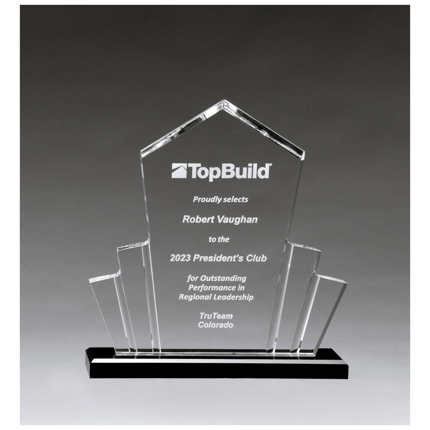 Large Tower Spotlight Clear Acrylic Award on Black Base