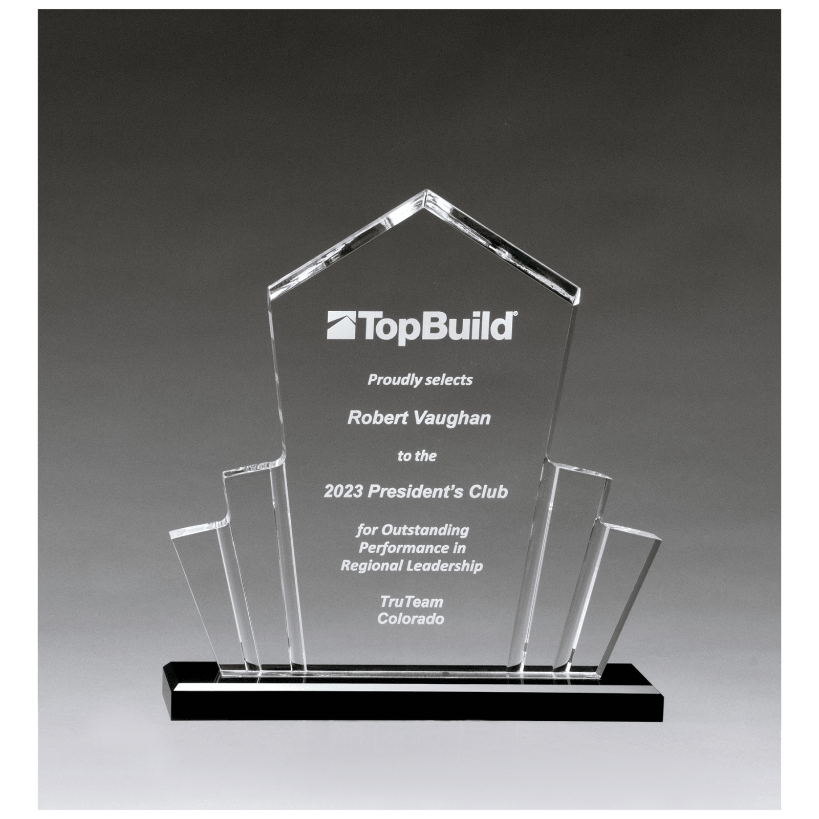 Large Tower Spotlight Clear Acrylic Award on Black Base