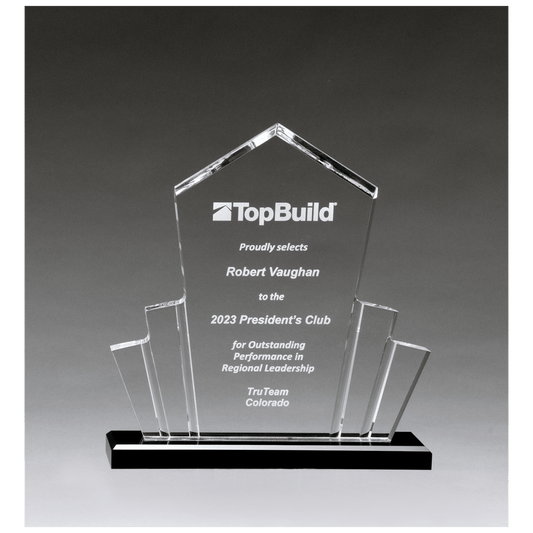 Large Tower Spotlight Clear Acrylic Award on Black Base