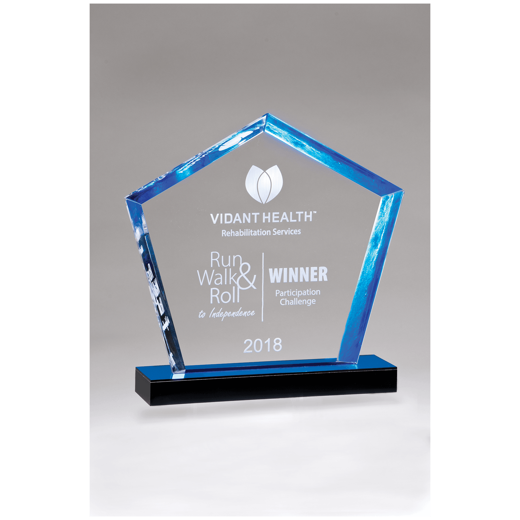 Diamond Series Clear Acrylic Award with Blue Accent - 6" x 7"
