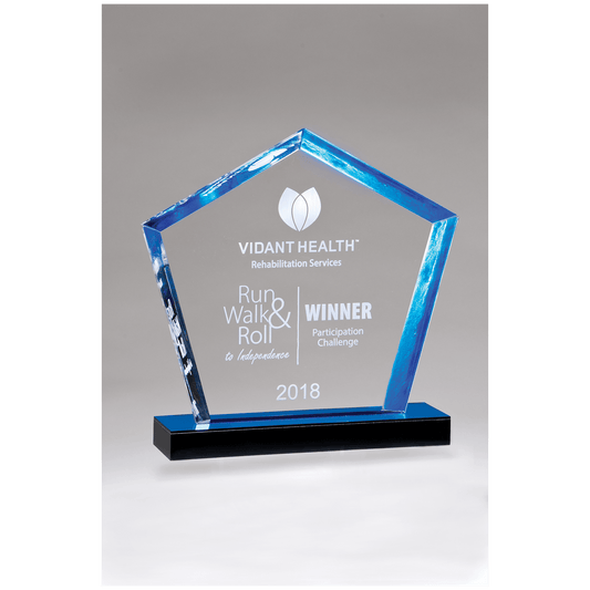 Diamond Series Clear Acrylic Award with Blue Accent - 6" x 7"
