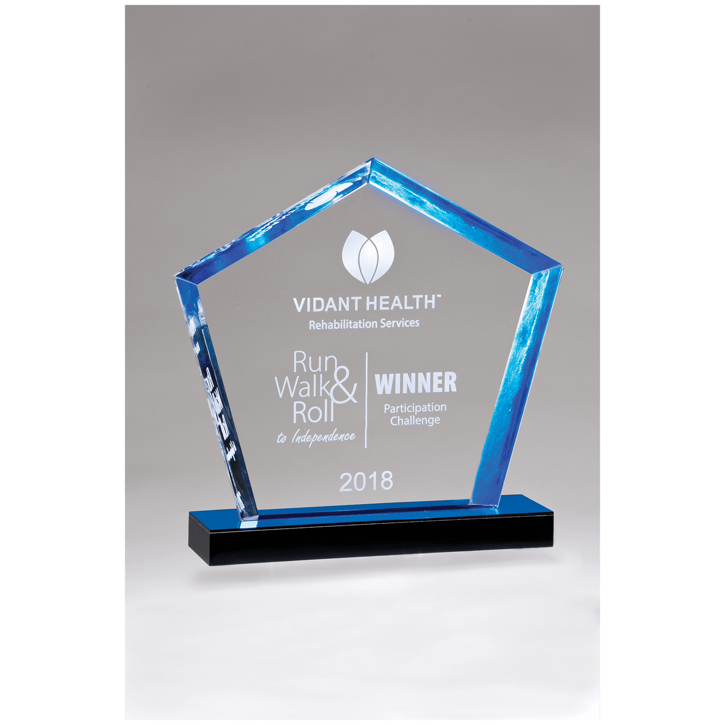 Diamond Series Clear Acrylic Award with Blue Accent - 7" x 8"