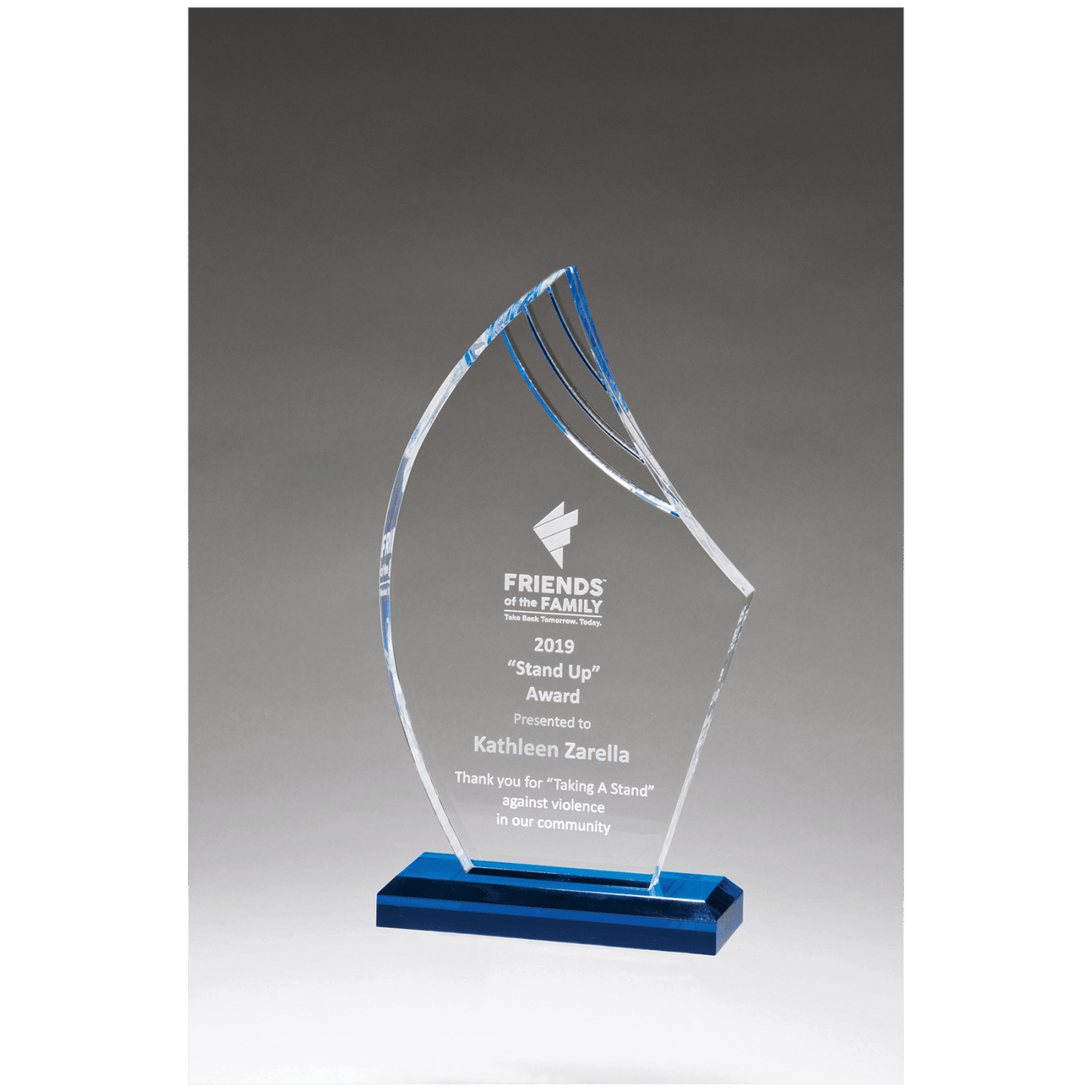 Flame Series Clear Acrylic Award with Blue Accents - 4⅞" × 8¾"