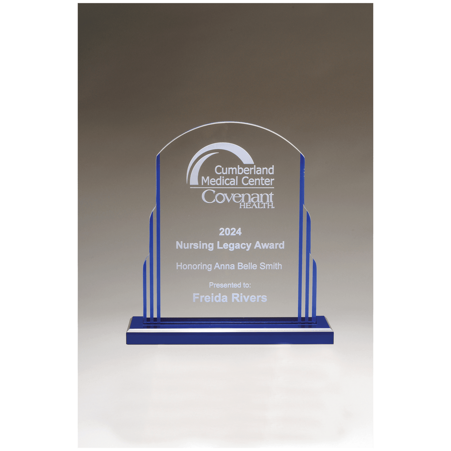 Art Deco Clear Acrylic Award with Blue Accents - 7" x 8 ¼"