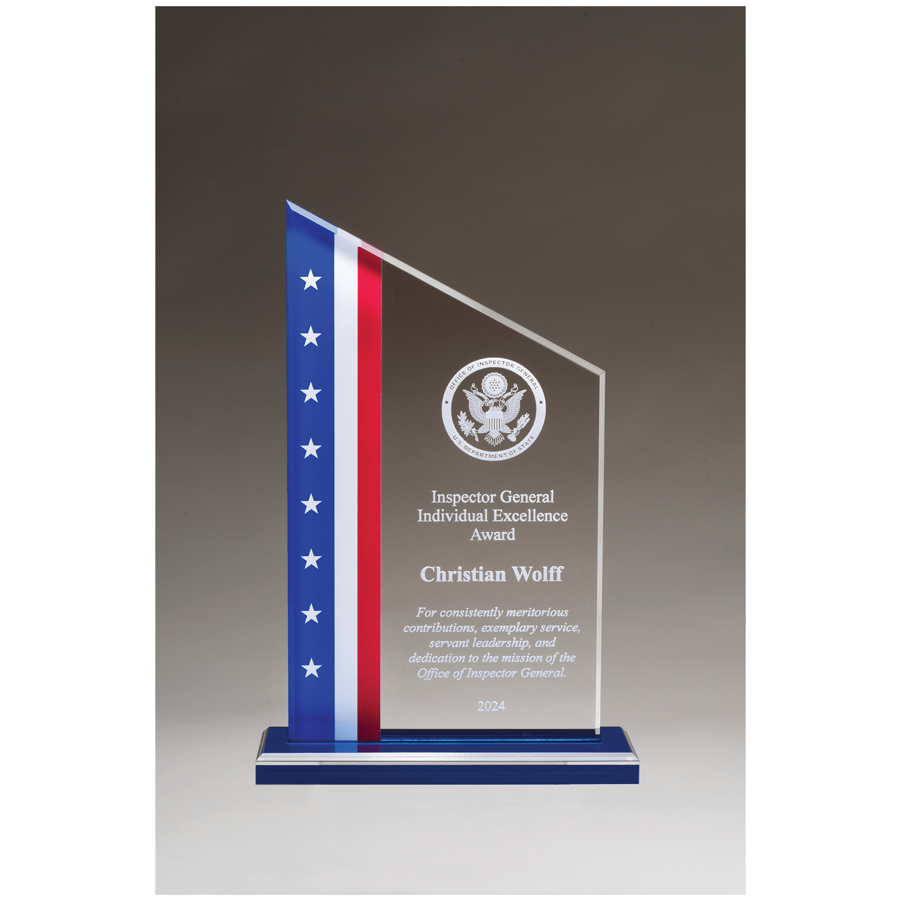 Zenith Series Clear Acrylic Award with American Flag Design - 6" x 8 ¾"
