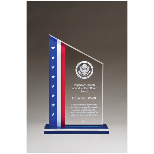 Zenith Series Clear Acrylic Award with American Flag Design - 6" x 8 ¾"