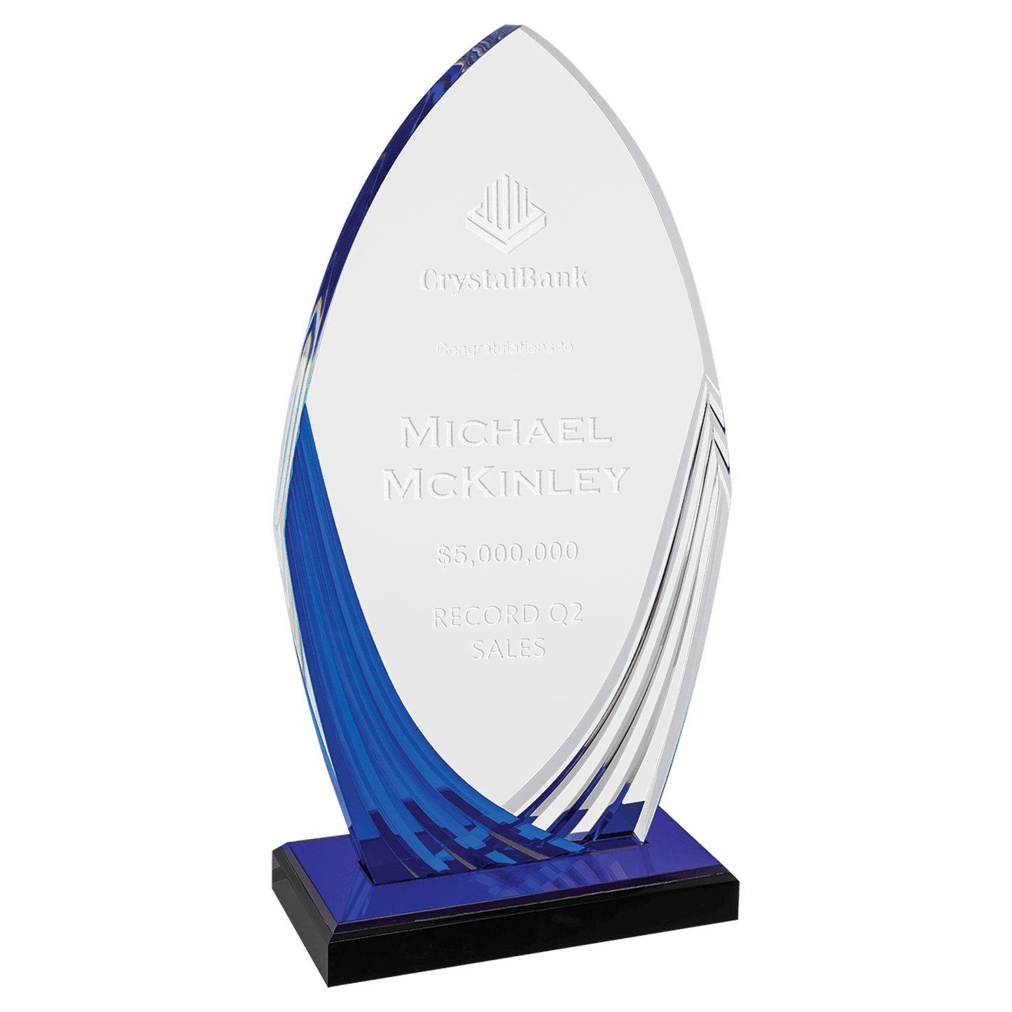 Tidal Series Acrylic Award with Printed Accent - 4¼" x 8¼" - Blue
