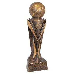 Basketball Astro resin trophy with a star burst and gold basketball