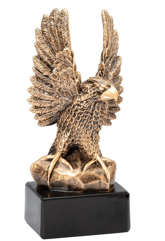 Hand-painted resin eagle perched on an engraving base
