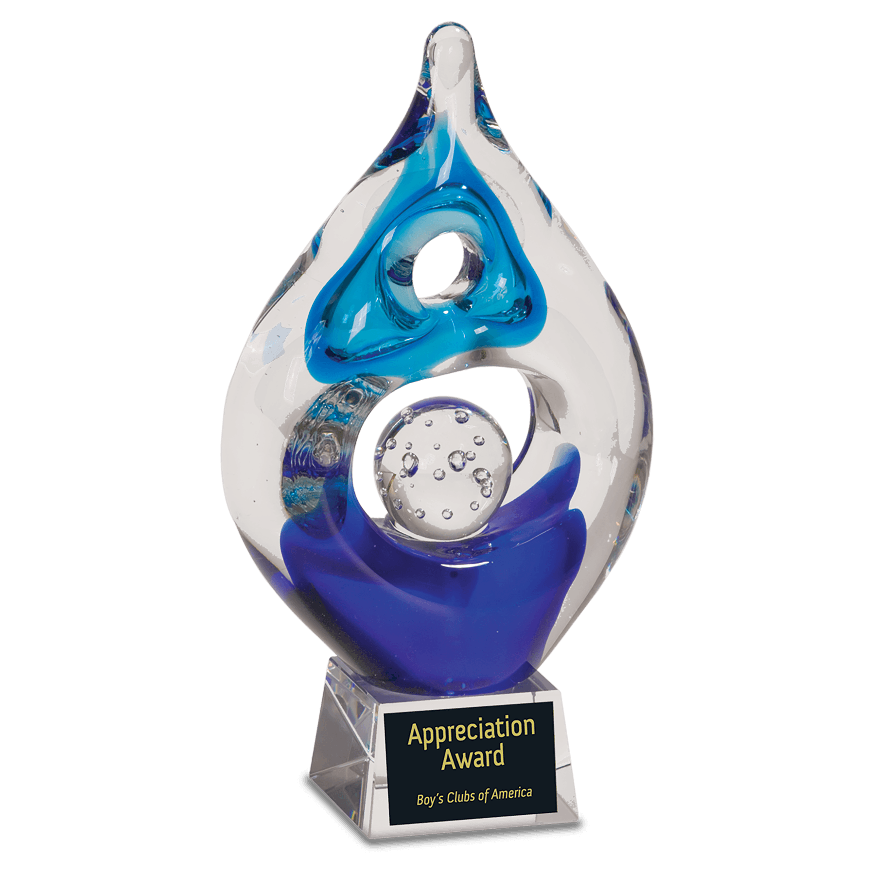 8 1/2 inch Winner Art Glass hand-blown award on a clear glass base