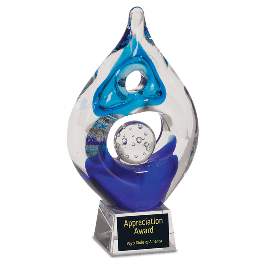 8 1/2 inch Winner Art Glass hand-blown award on a clear glass base