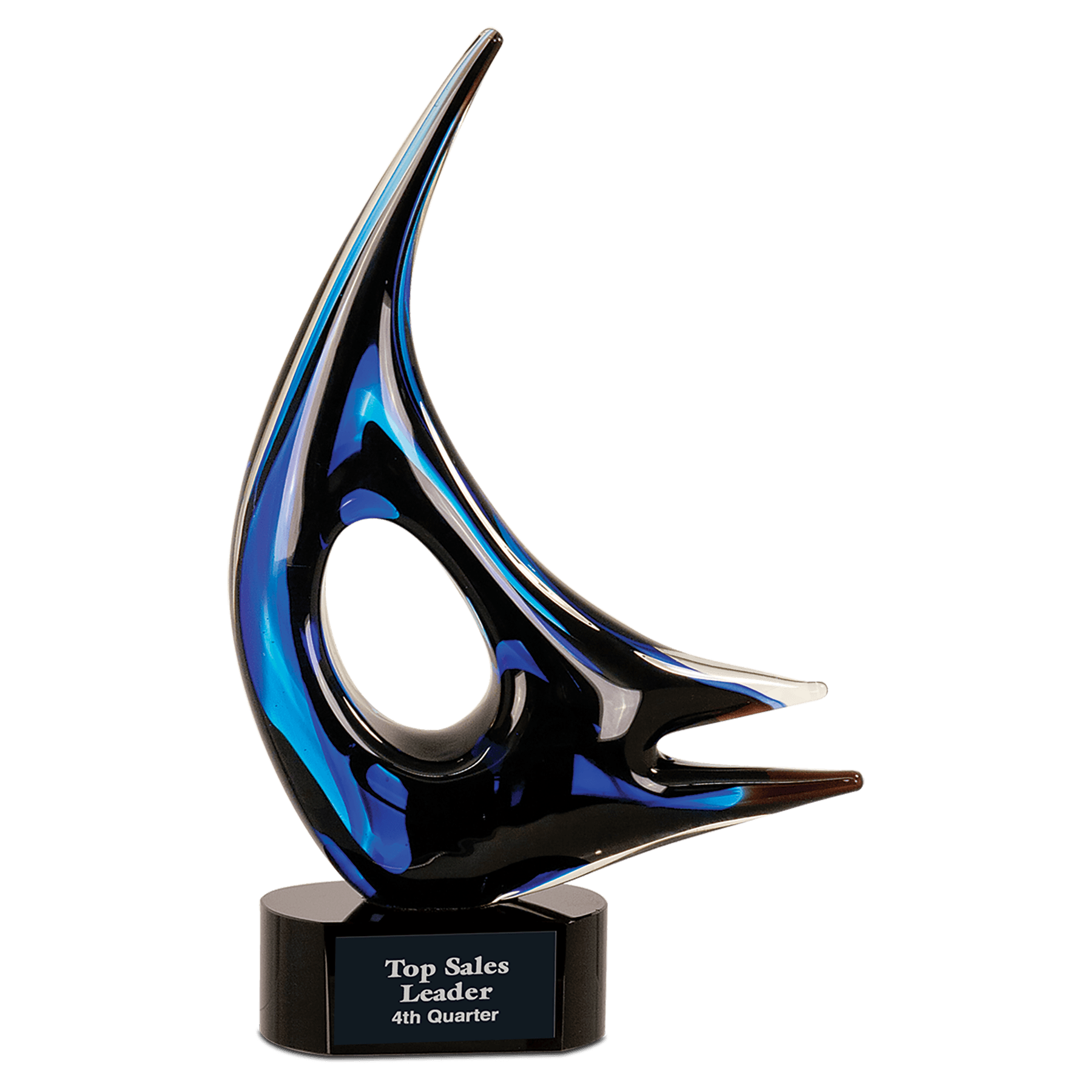 14 1/4 inch Blue Sail Art Glass hand-blown award