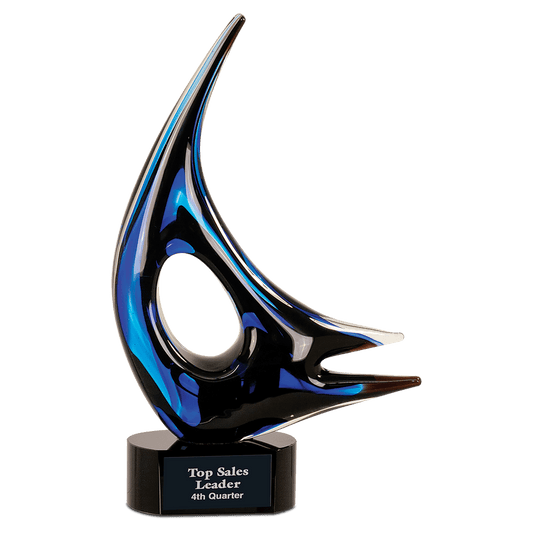 14 1/4 inch Blue Sail Art Glass hand-blown award