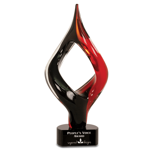 13 1/4" Red & Black Twist Art Glass, hand-blown glass award
