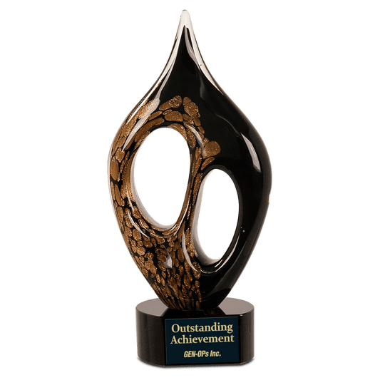 10 1/4" Black & Gold Coral Art Glass, hand-blown glass award